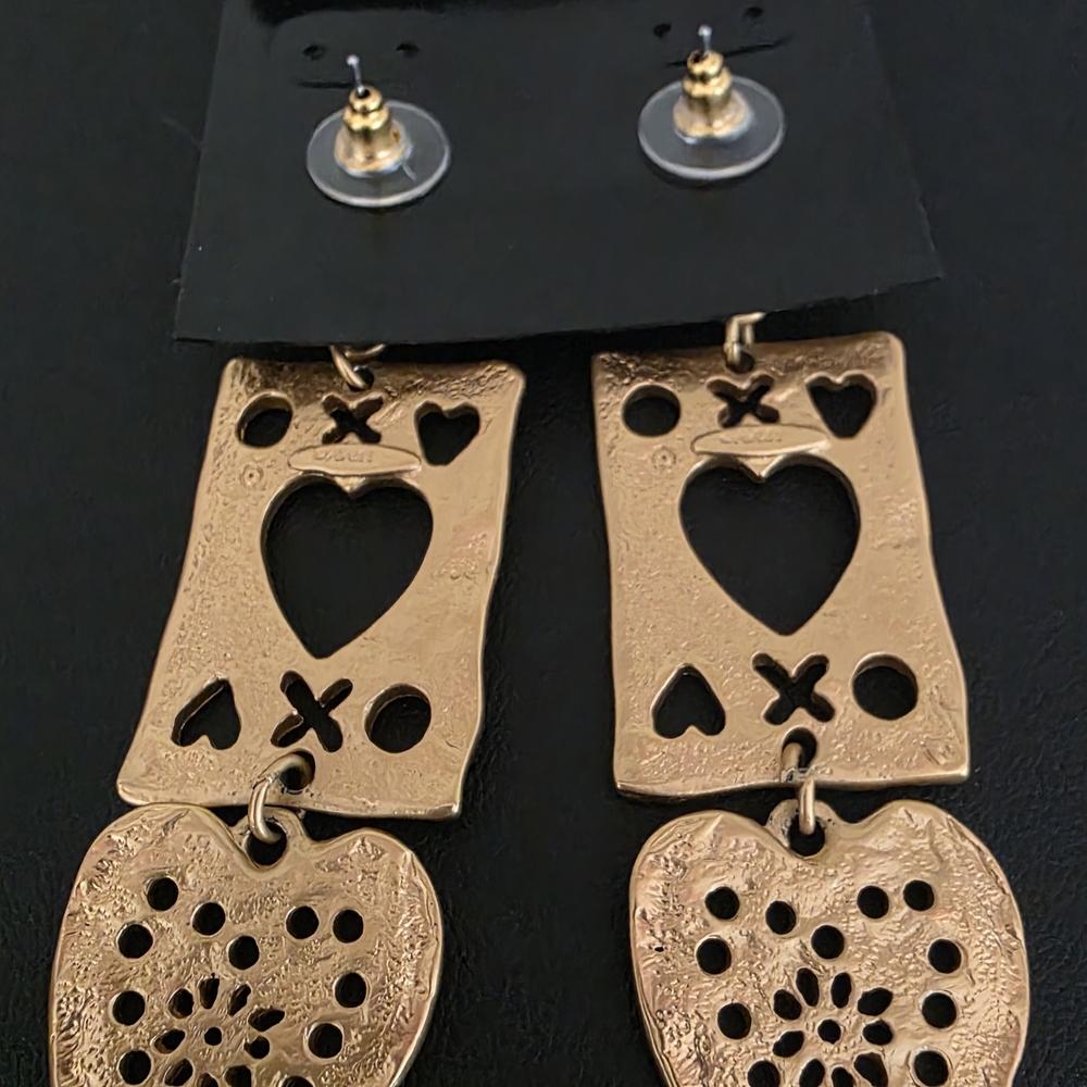 Gold Heart Dangle Earrings - Picture 5 of 7